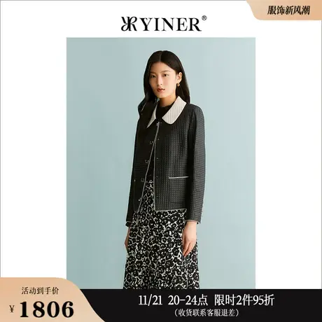 YINER音儿专选女装秋季撞色简约甜酷风羊皮皮衣外套图片