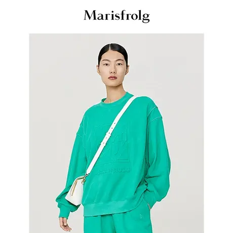 【商场同款】玛丝菲尔冬季新款松石绿复古浮雕秀纯棉卫衣商品大图