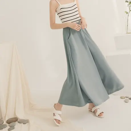 桔熊夏季垂坠不易皱高腰裤子宽松修身雪纺阔腿裤裙女大码BA5012图片