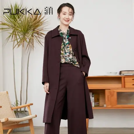 蒲PUKKA 原创设计女装秋冬装宽松休闲外套中长款大翻领羊毛呢大衣图片