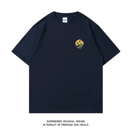 2023夏季潮流简约向日葵短袖t恤男纯棉宽松休闲半袖体恤衫商品大图