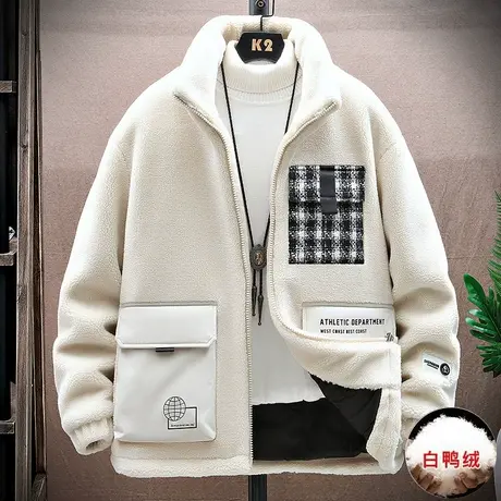 冬季立领个性潮流白鸭绒内胆羽绒服男加厚保暖颗粒绒夹克潮流冬装图片