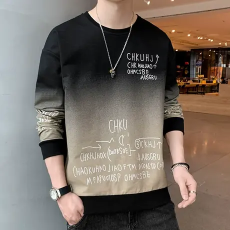 渐变色卫衣男青少年中学生秋装新款上衣2023春秋季男装圆领打底衫商品大图
