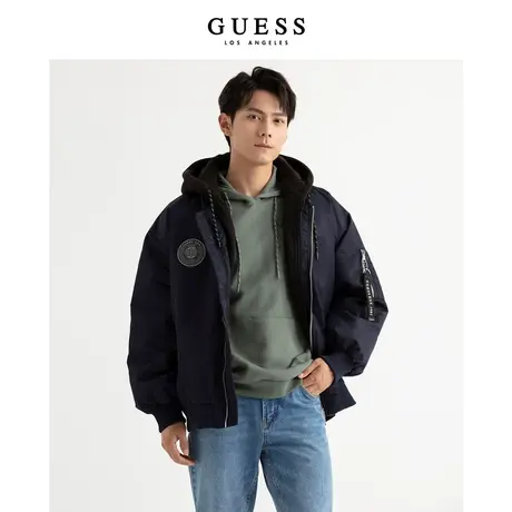 GUESS23 新冬男保暖防风连帽灰鹅绒棒球领羽绒服外套-M1PL29W55R9图片