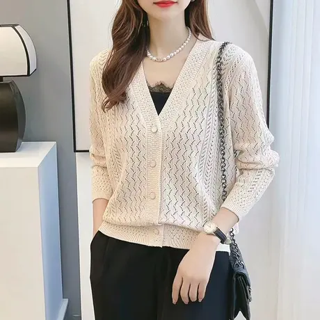 v领薄款针织开衫女士2023新款长袖早秋季外搭防晒小披肩上衣罩衫图片