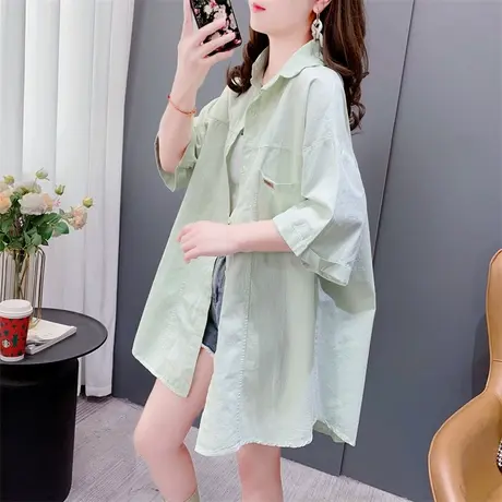 宽松慵懒风大码短袖衬衫外套女2023新款夏季薄款休闲百搭减龄上衣商品大图