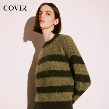 COVER冬季羊驼毛羊毛混纺圆领条纹针织衫图片