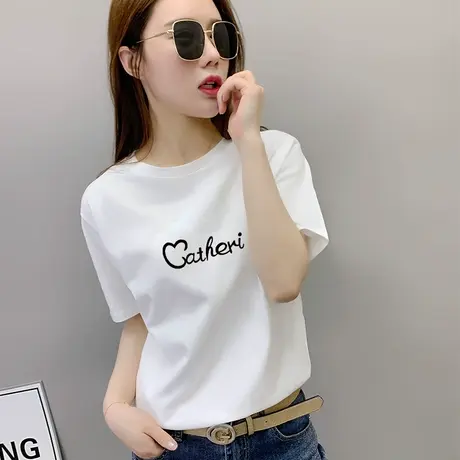 欧货白色t恤女装2023夏季新款短袖体恤衫纯棉宽松半袖正肩上衣ins商品大图