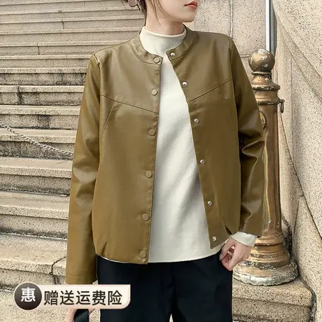 今年流行韩版修身pu软皮小皮衣外套女立领秋冬季2023新款时尚爆款图片