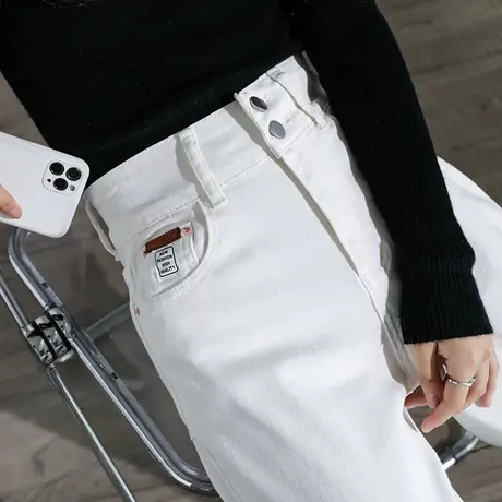 高腰牛仔裤女直筒宽松春秋2024新款韩版显瘦白色休闲哈伦老爹裤潮商品大图