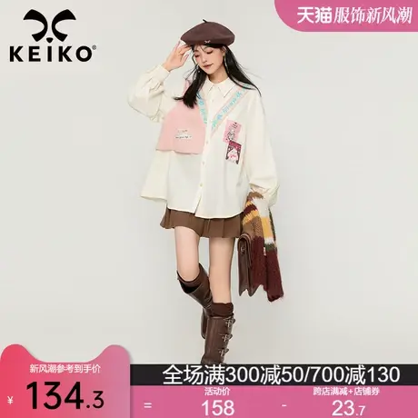 KEIKO 韩系设计感拼色衬衫女2024早春新款学院风甜美假两件上衣商品大图