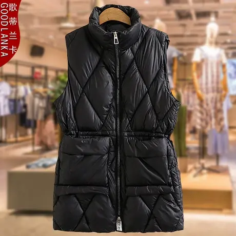 年轻气质胖妈妈秋冬季中长款羽绒棉马甲外套加肥加大码女立领马夹商品大图