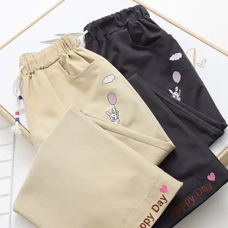 2021春装新款日系森女小清新刺绣休闲裤女宽松学生百搭直筒长裤子图片