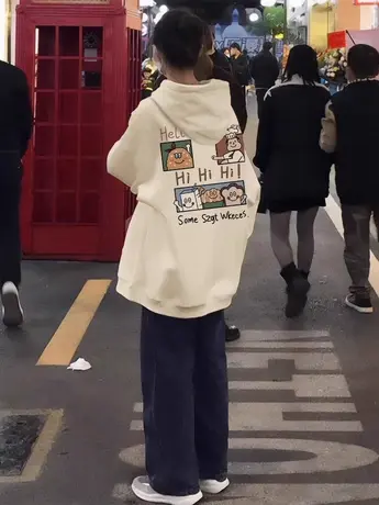 连帽卫衣女2023新款秋冬季小个子高级感上衣宽松韩系加绒加厚外套商品大图