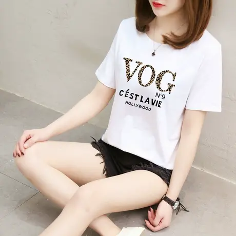 短袖T恤女2023夏装新款百搭纯棉印花半袖体恤大码宽松学生上衣潮商品大图