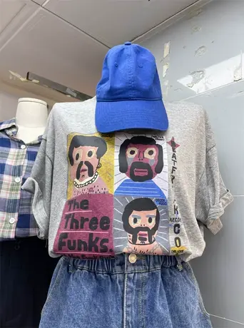 短袖t恤女2021夏季新款韩版ins潮复古涂鸦印花宽松休闲显瘦上衣服商品大图