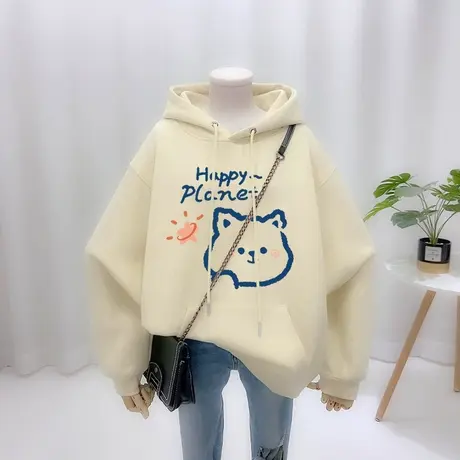 vintage街头风大码连帽卫衣女潮ins美式薄款情侣外套早秋小众上衣商品大图