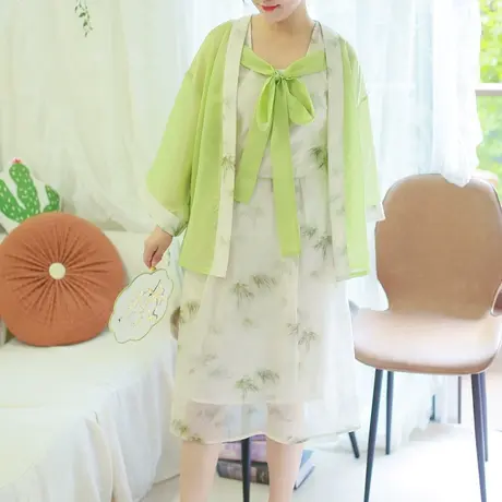 【买一送一】夏新品司马克优雅气质吊带裙加大码新中式开衫商品大图