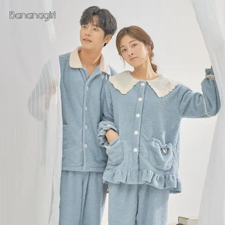 Bananagirl睡衣女秋冬珊瑚绒女睡衣保暖加厚开衫法兰绒大码家居服商品大图
