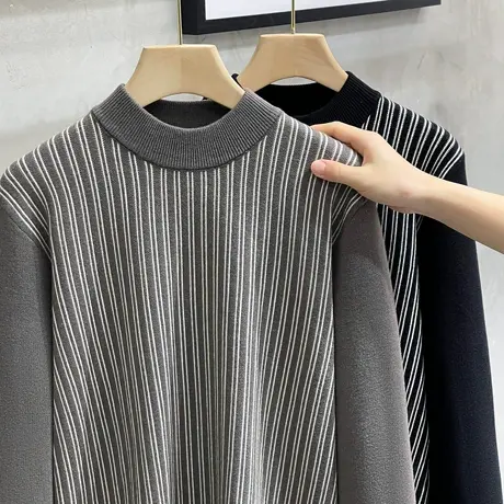 条纹毛衣男冬季2023新款潮流保暖上衣服高端针织衫男士打底衫秋冬商品大图