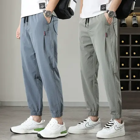 弹力冰丝速干夏季超薄款运动裤男士束脚宽松九分休闲裤子男裤夏天商品大图