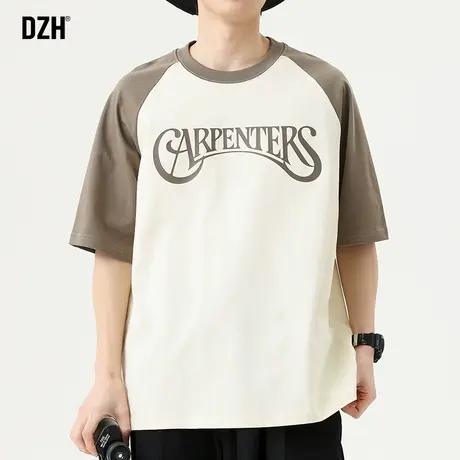 男士插肩短袖t恤男夏季纯棉2023新款宽松印花体恤半袖衣服五分袖商品大图