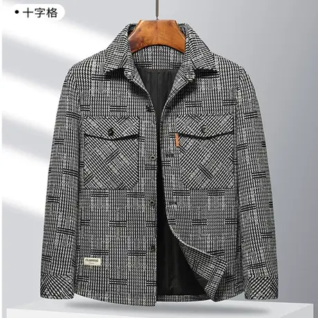 千鸟格子夹克男士春秋休闲高级感呢子外套短款冬季加厚男装上衣潮商品大图