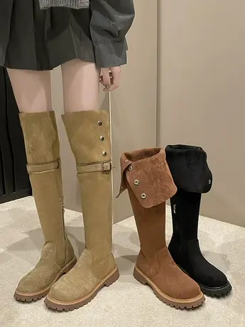 厚底过膝长靴女2023年新款秋冬季绒面两穿百搭高筒骑士靴子长筒靴图片