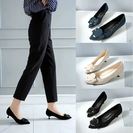 猫跟单鞋女性感百搭低跟小跟尖头细跟工作舒适女鞋2024春新款瓢鞋图片
