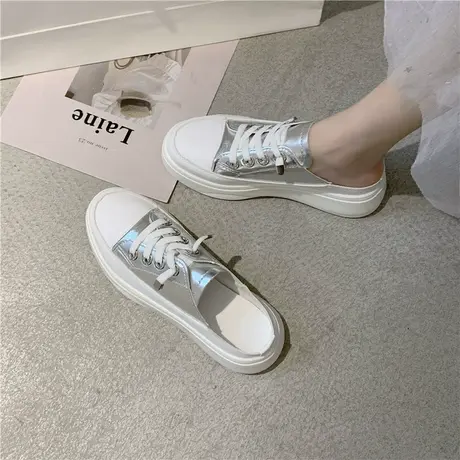 包头小白半拖鞋女2024新款外穿网红厚底松糕无后跟懒人增高凉拖夏图片