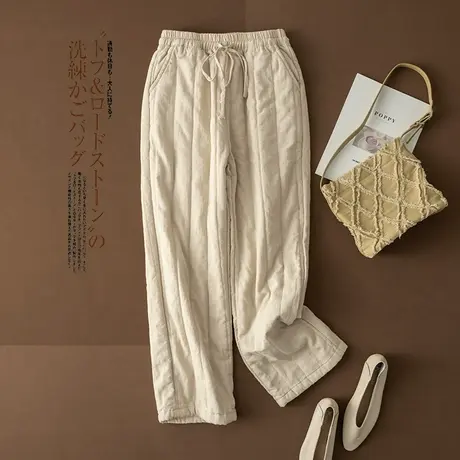 享永子【将文艺进行到底】 填充85%棉花+15%羽绒加厚亚麻棉裤秋冬图片