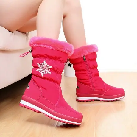 冬季户外新款加厚平底防水防滑保暖雪地靴女毛毛中筒短靴加绒棉鞋图片