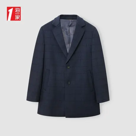 海一家时尚简约格纹外套2023冬季新款商务休闲青年男士大衣商品大图