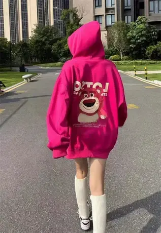 火龙果色连帽卫衣女下摆遮屁股加绒加厚中长款炸街高级感洋气外套商品大图