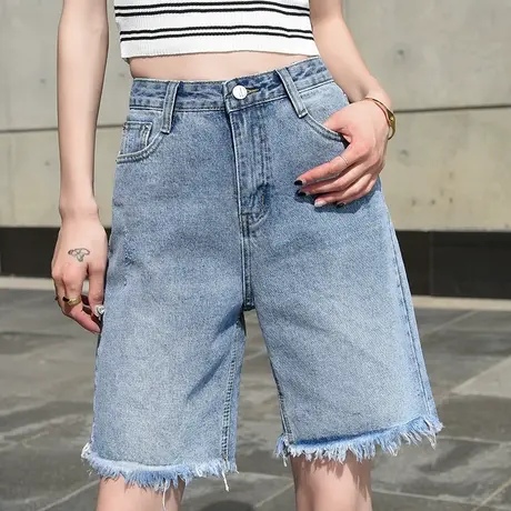 断码清仓不退不换直筒牛仔裤女五分裤高腰宽松款中骑行裤5分短裤商品大图