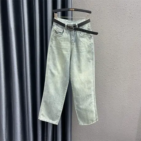 欧货做旧直筒牛仔裤女2024春季新款高腰宽松显瘦阔腿长裤拖地裤潮图片