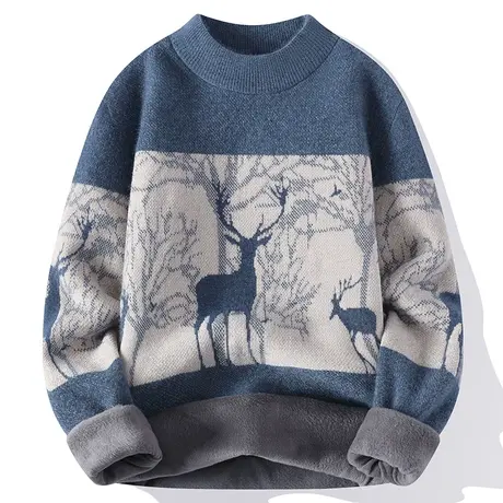 青少年毛衣男士秋冬季加绒加厚内搭打底衫初中高中学生保暖上衣服商品大图