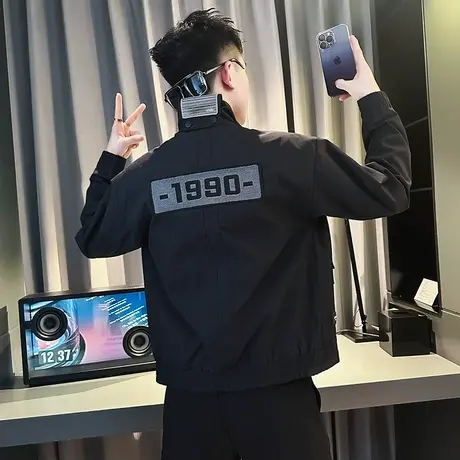 春秋季潮牌刺绣外套2023新款男装上衣痞帅褂子机车工装潮流夹克衫商品大图