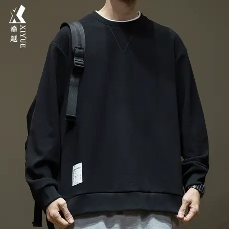 希越春秋米格假两件卫衣春季内搭宽松大码男士套头重磅打底衫T恤商品大图