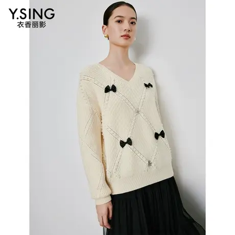 【直播】北极绒蝴蝶结毛衣女衣香丽影宽松慵懒风针织衫上衣图片