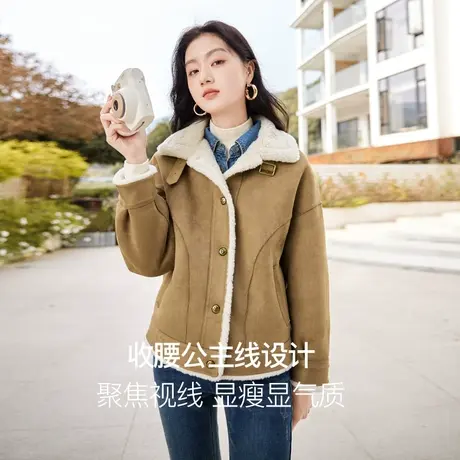 【直播间】香影麂皮绒外套女短款2023年冬季新款小个子复古加绒商品大图