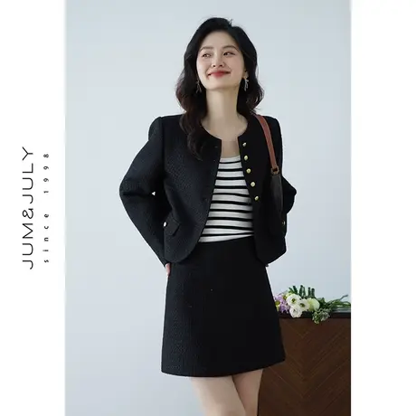 嘉茱莉2024春季新款短款小香风外套女小香风半裙套装羊毛短外套商品大图