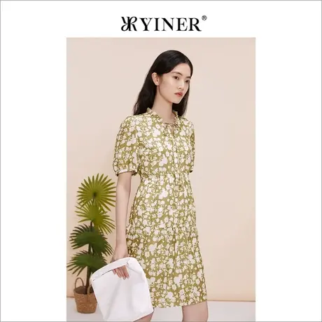 YINER音儿专选女装夏季印花娃娃裙泡泡袖连衣裙图片