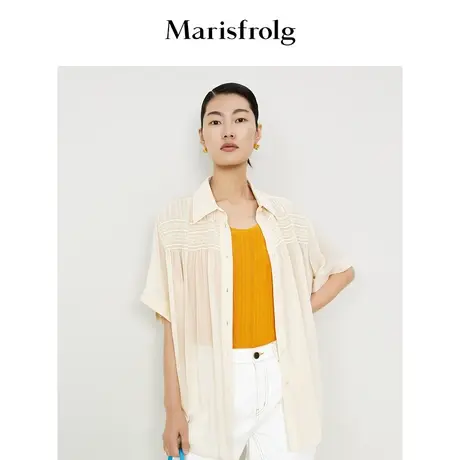 【6A级桑蚕丝】玛丝菲尔2023年夏季新款卡其色轻盈感真丝廓形衬衫图片