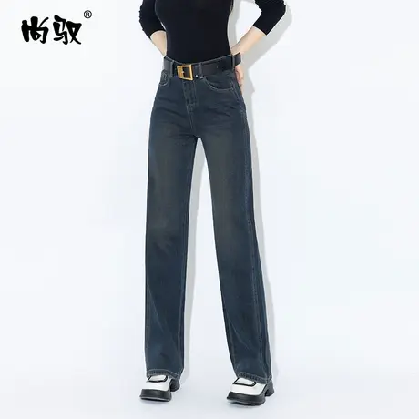 纳米蓝高腰显瘦牛仔直筒裤女优雅休闲拖地裤褶皱垂感阔腿裤百搭潮图片