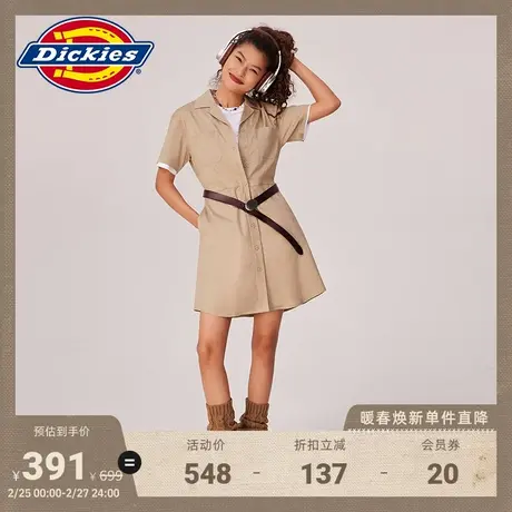 Dickies 春夏工装 后腰橡筋女式短袖收腰连衣裙图片