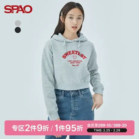 SPAO女士卫衣春季新款加绒短款印花连帽卫衣SPMHC4TS21图片