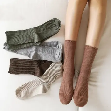 中筒袜女2023春秋款撞色防滑抑菌棉袜小众风时尚加厚网红堆堆袜子商品大图