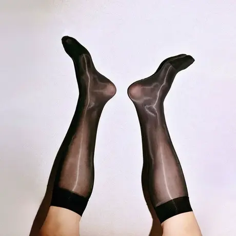 男士丝袜夏季商务中筒长筒薄款绅士锦纶黑色正装袜子马油水光长袜商品大图