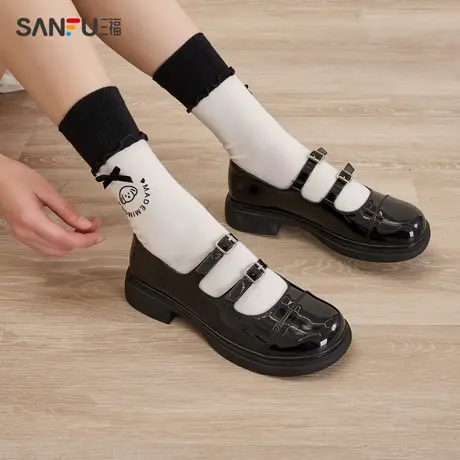 三福休闲鞋女夏季番茄女孩双扣带厚底玛丽珍鞋漆皮女鞋829111商品大图